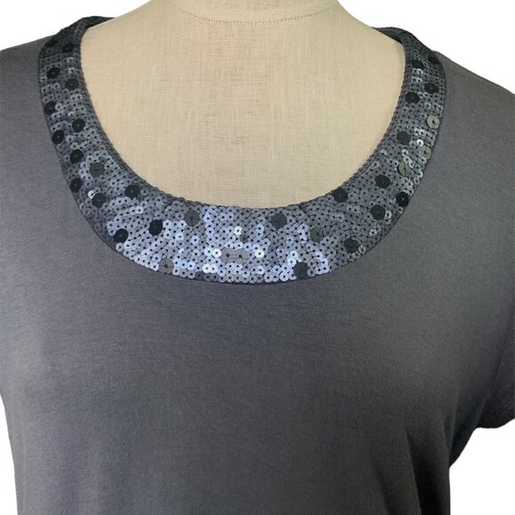Chico's Sequin Neck Top Sz 2 L/12 Gray #140C - Picture 6 of 9